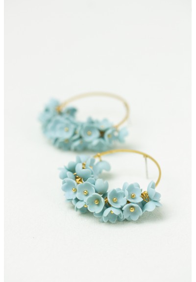 Light Blue Floral Hoop Earrings – Handmade & Lightweight