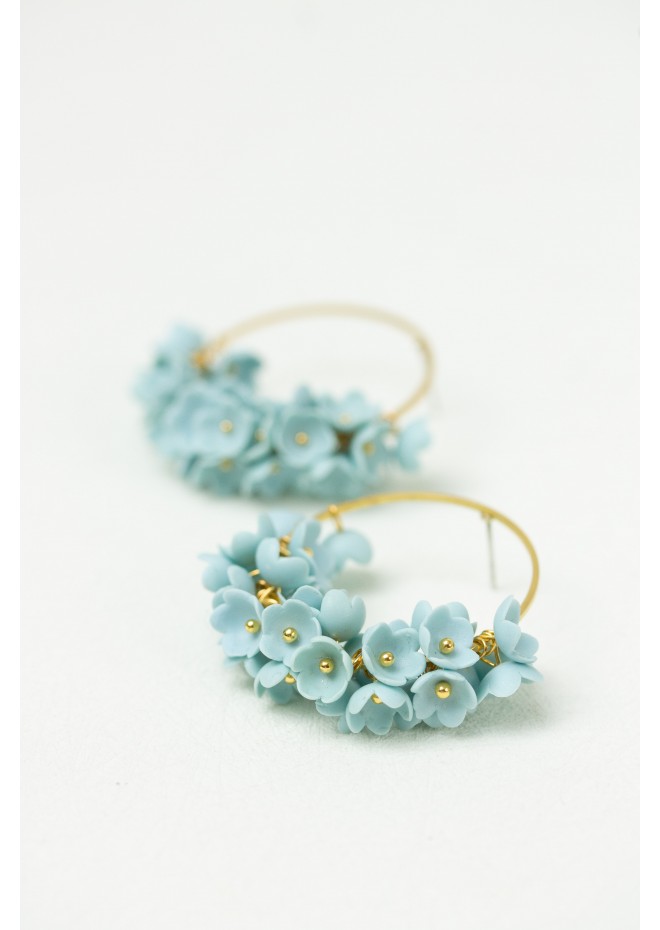 Handmade Light Blue Floral Hoop Earrings – Lightweight & Elegant