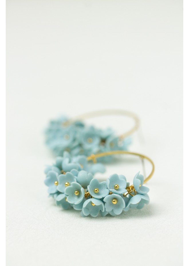 Handmade Light Blue Floral Hoop Earrings – Lightweight & Elegant