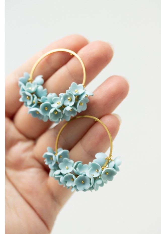 Handmade Light Blue Floral Hoop Earrings – Lightweight & Elegant