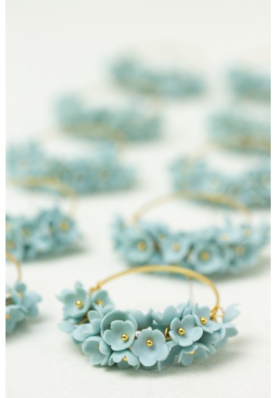 Light Blue Floral Hoop Earrings – Handmade & Lightweight