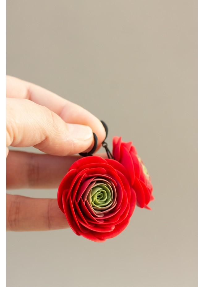 Handmade Red Ranunculus Earrings – Bold Floral Jewelry