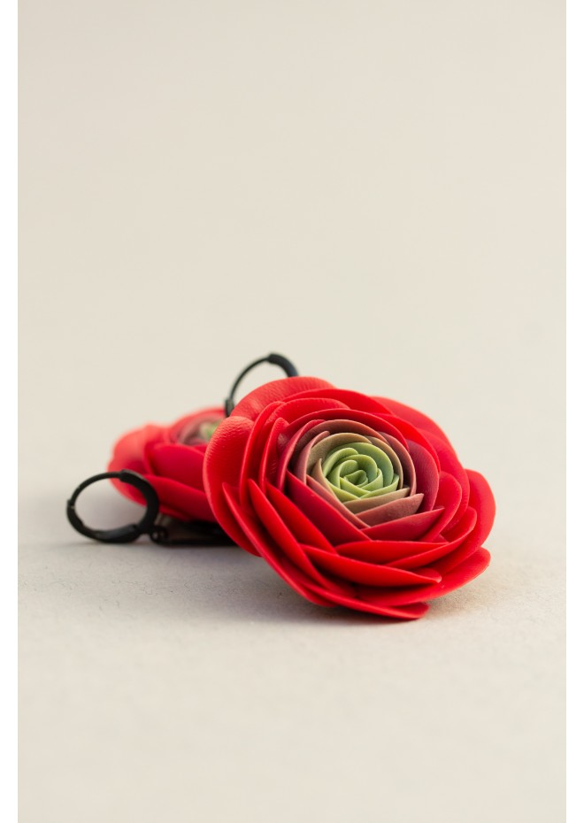 Handmade Red Ranunculus Earrings – Bold Floral Jewelry