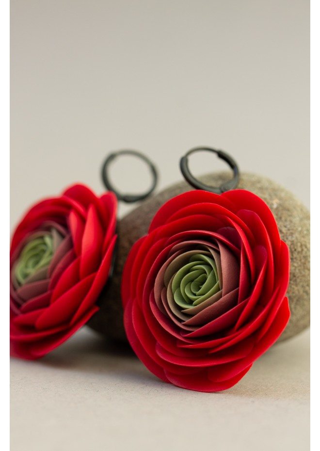 Handmade Red Ranunculus Earrings – Bold Floral Jewelry