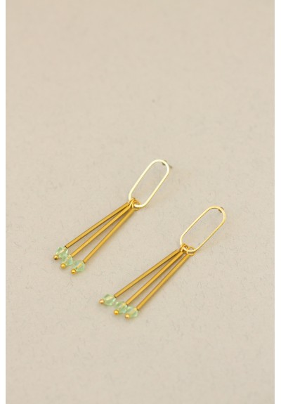 Minimalist Gold Geometric Earrings with Green or Purple Gemstones