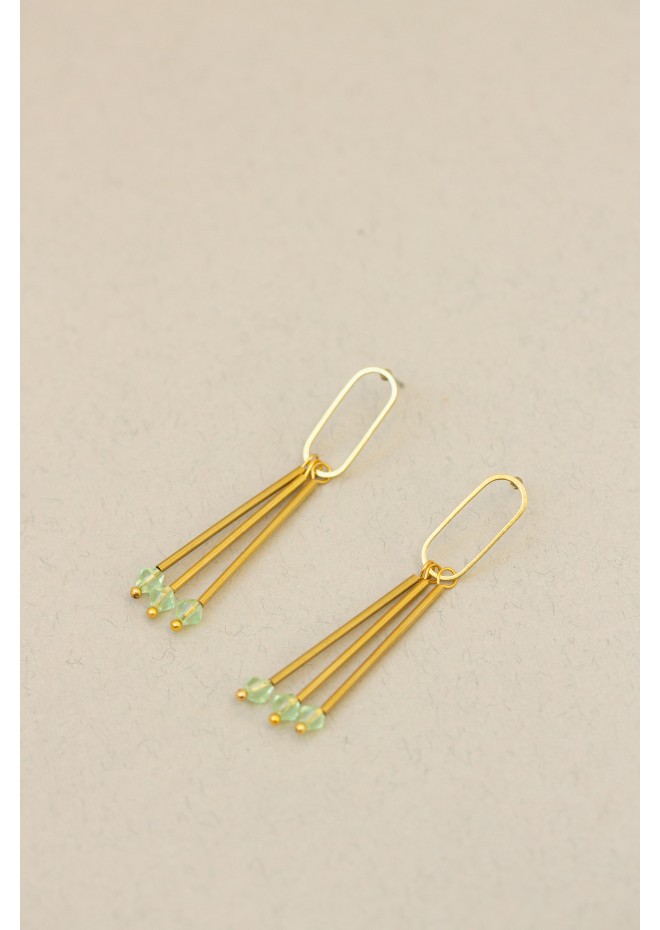 Minimalist Gold Geometric Earrings – Green or Purple Stones