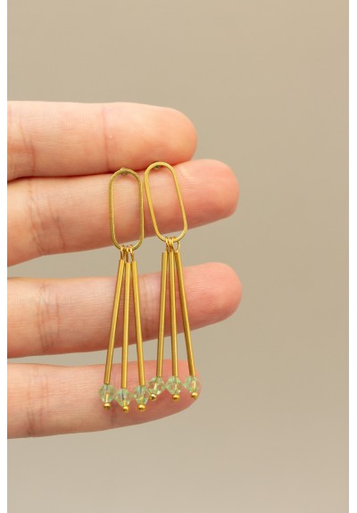 Minimalist Gold Geometric Earrings with Green or Purple Gemstones