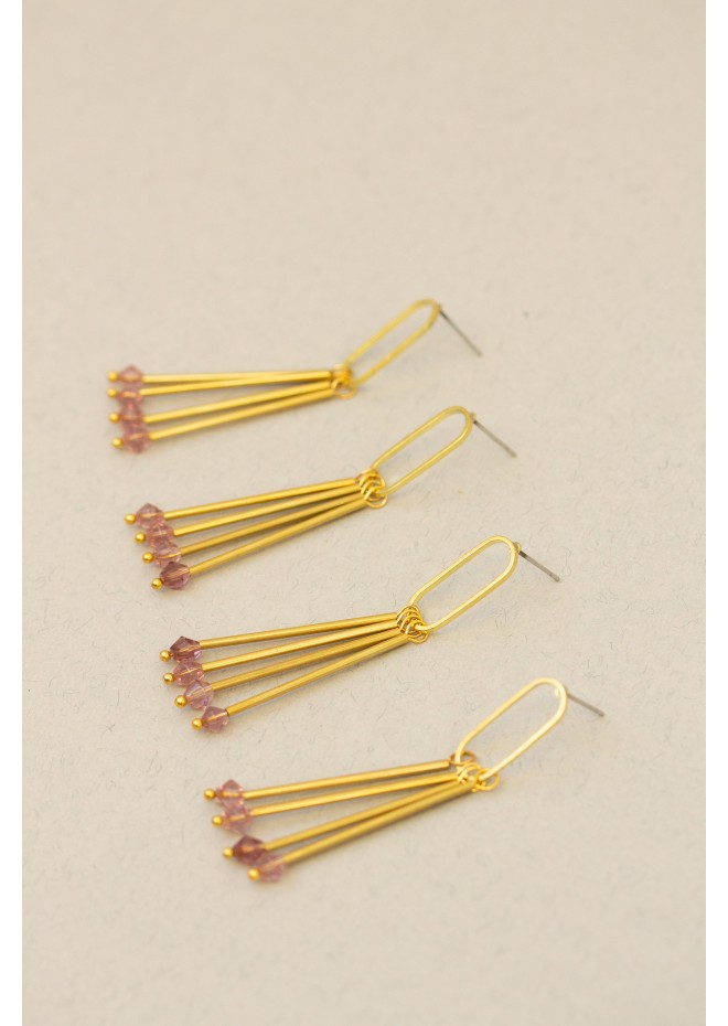 Minimalist Gold Geometric Earrings – Green or Purple Stones