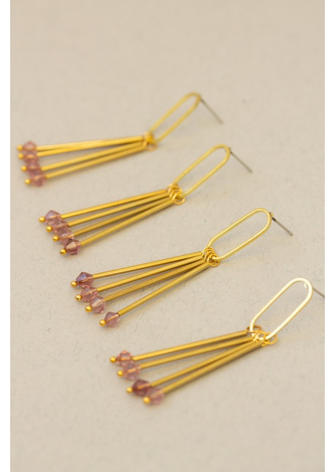 Minimalist Gold Geometric Earrings – Green or Purple Stones