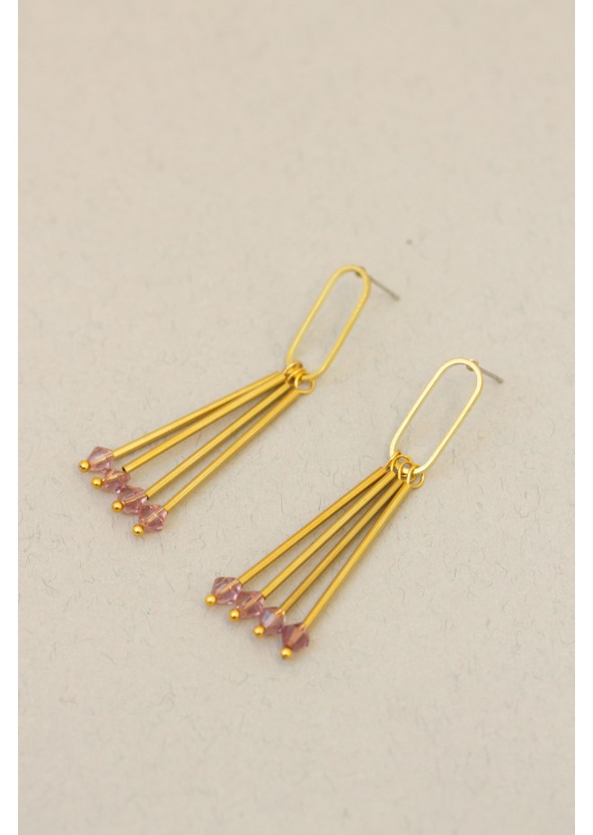 Minimalist Gold Geometric Earrings – Green or Purple Stones