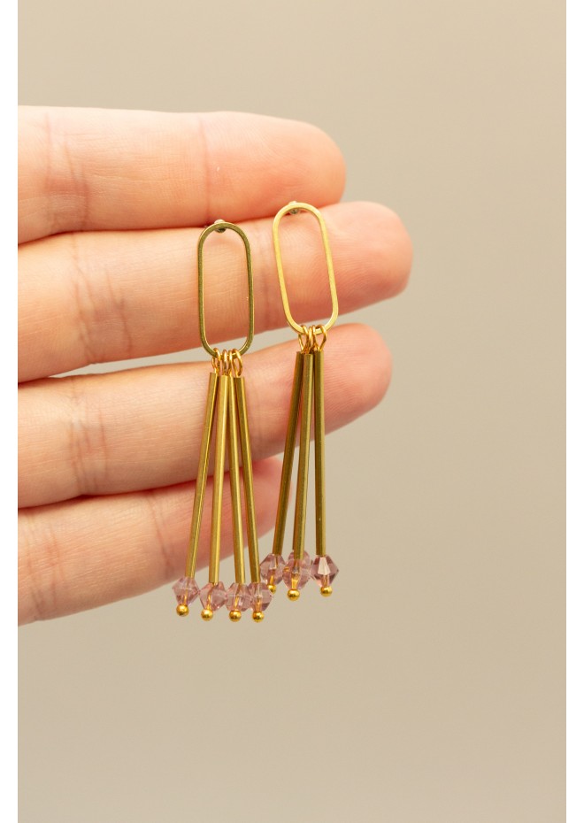 Minimalist Gold Geometric Earrings – Green or Purple Stones