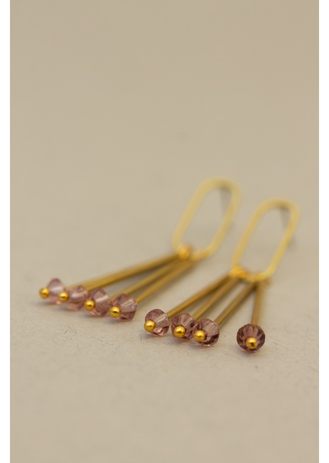 Minimalist Gold Geometric Earrings – Green or Purple Stones