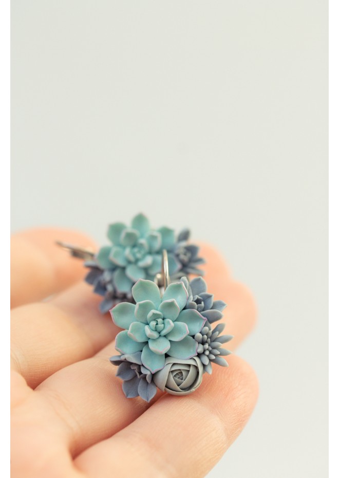 Handmade Succulent Earrings – Unique Floral Dangle Jewelry