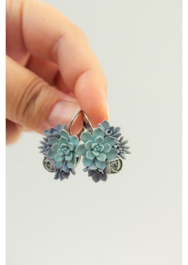 Handmade Succulent Earrings – Unique Floral Dangle Jewelry