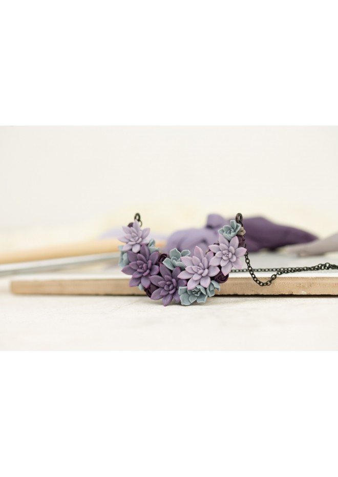 Handmade Purple Succulent Necklace – Unique Polymer Clay Jewelry