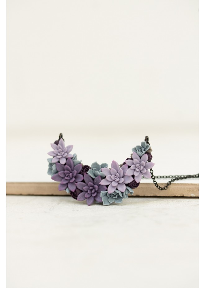 Handmade Purple Succulent Necklace – Unique Polymer Clay Jewelry