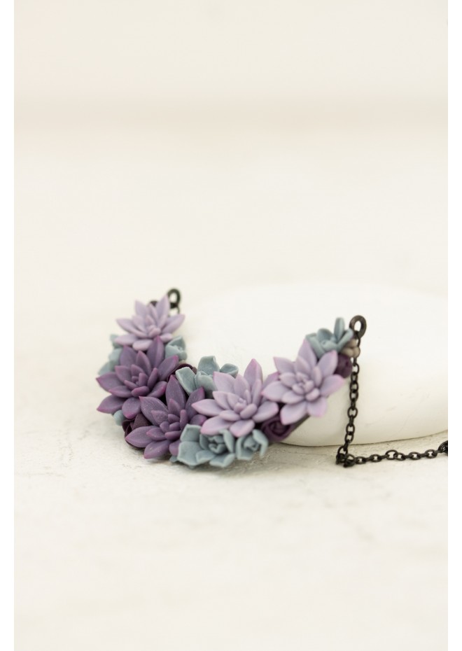 Handmade Purple Succulent Necklace – Unique Polymer Clay Jewelry