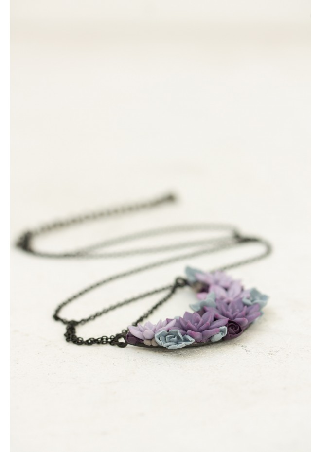 Handmade Purple Succulent Necklace – Unique Polymer Clay Jewelry