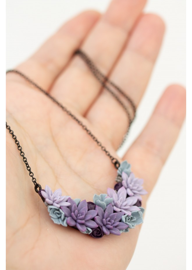 Handmade Purple Succulent Necklace – Unique Polymer Clay Jewelry