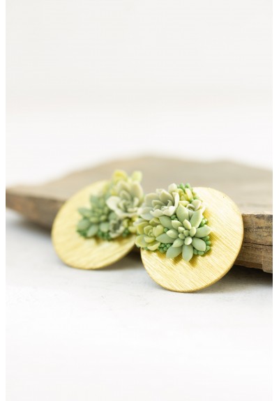 Green Succulent Statement Stud Earrings – Limited Edition