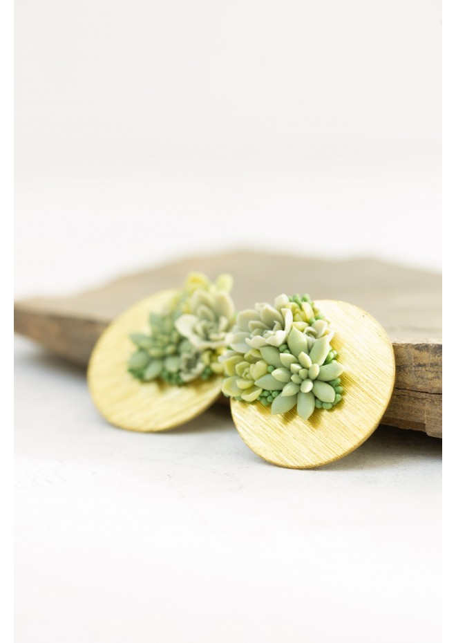 Handmade Green Succulent Statement Stud Earrings – Limited Edition