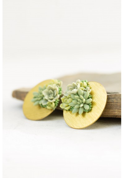 Green Succulent Statement Stud Earrings – Limited Edition