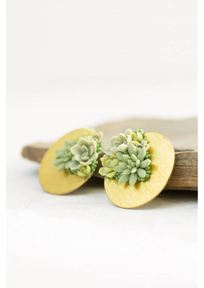 Handmade Green Succulent Statement Stud Earrings – Limited Edition