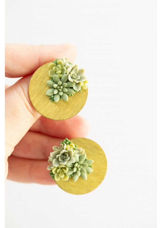 Handmade Green Succulent Statement Stud Earrings – Limited Edition