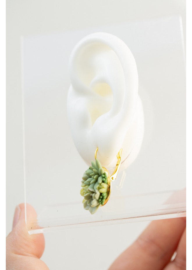 Handmade Green Succulent Drop Earrings – Limited Edition