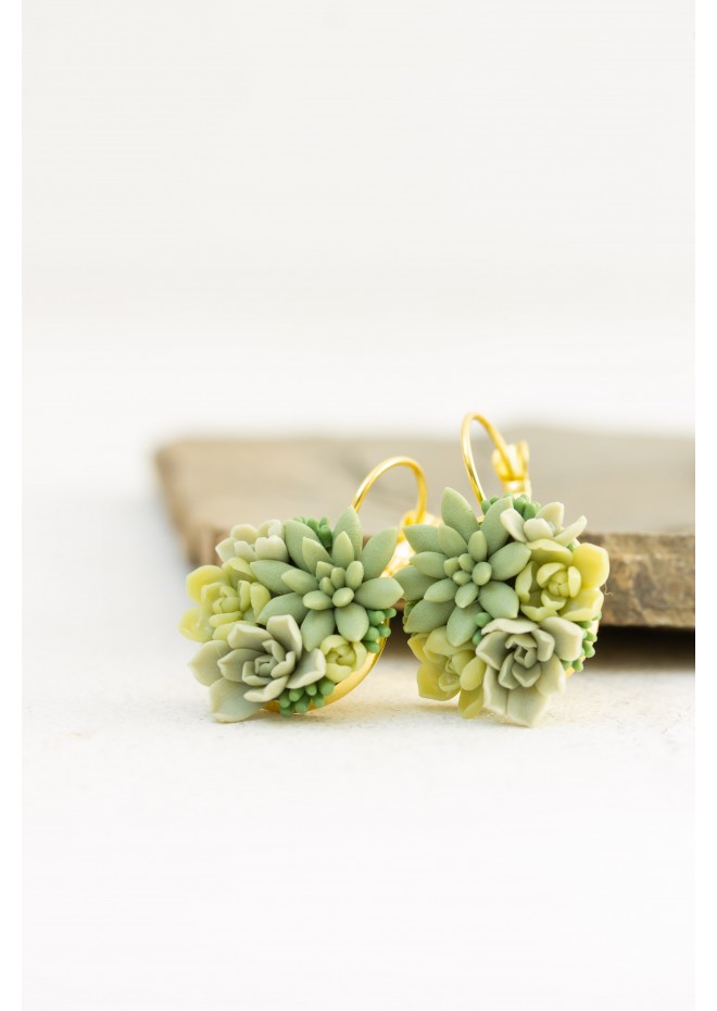 Handmade Green Succulent Drop Earrings – Limited Edition