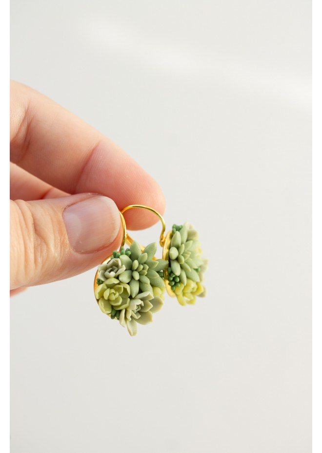 Handmade Green Succulent Drop Earrings – Limited Edition