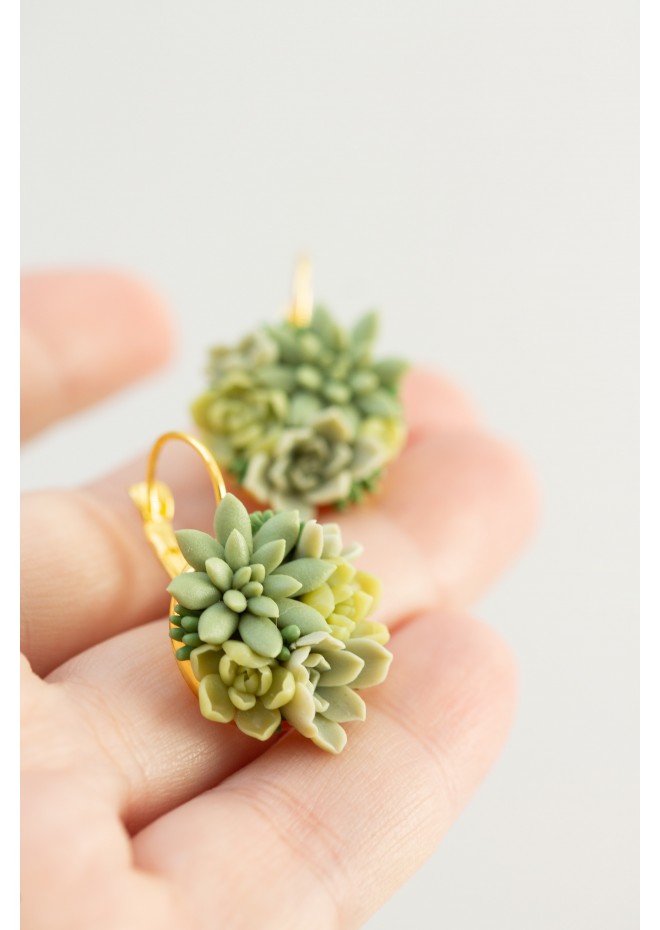 Handmade Green Succulent Drop Earrings – Limited Edition