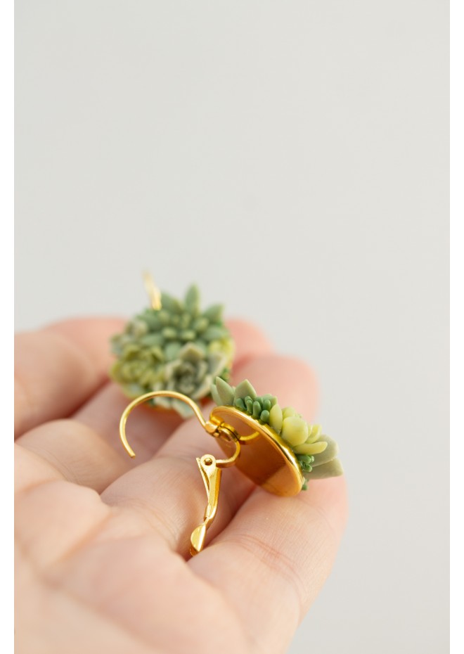 Handmade Green Succulent Drop Earrings – Limited Edition