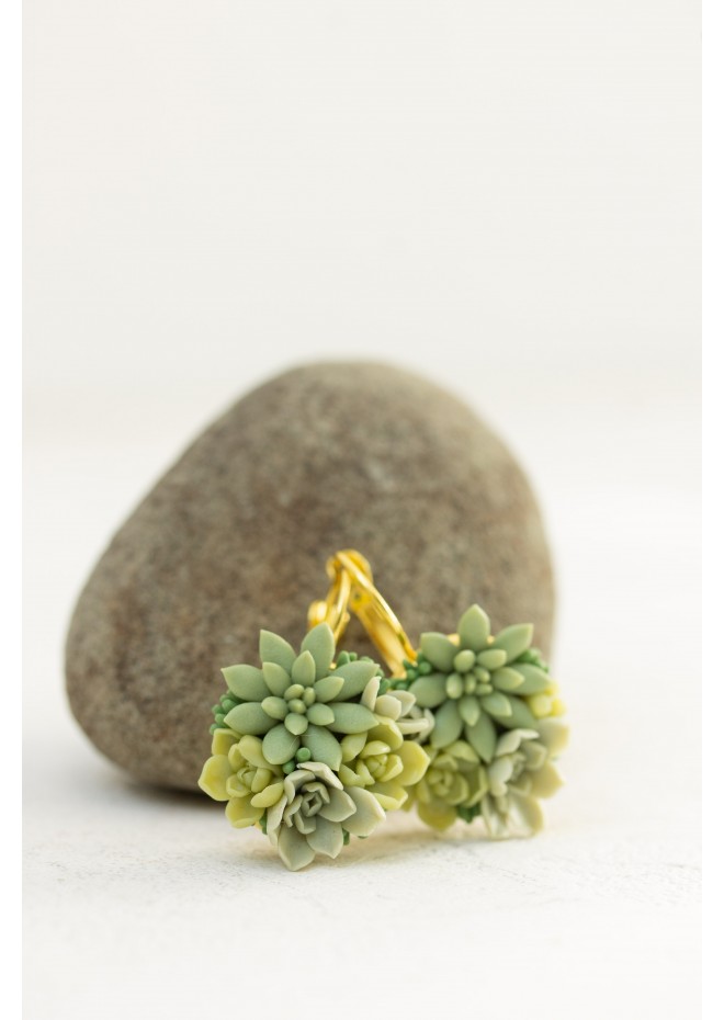 Handmade Green Succulent Drop Earrings – Limited Edition