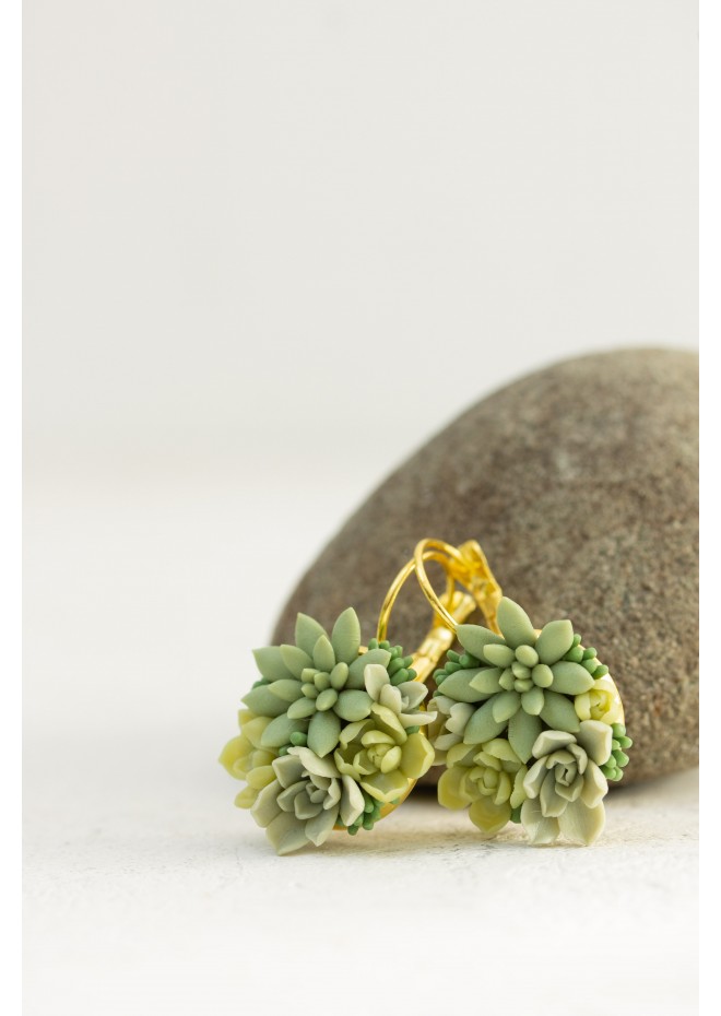 Handmade Green Succulent Drop Earrings – Limited Edition