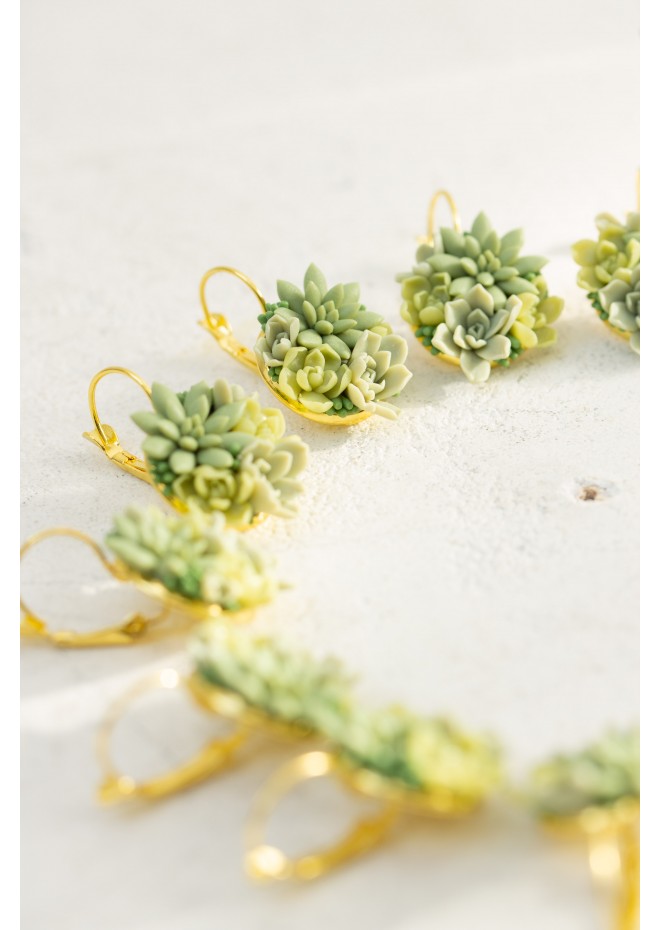 Handmade Green Succulent Drop Earrings – Limited Edition