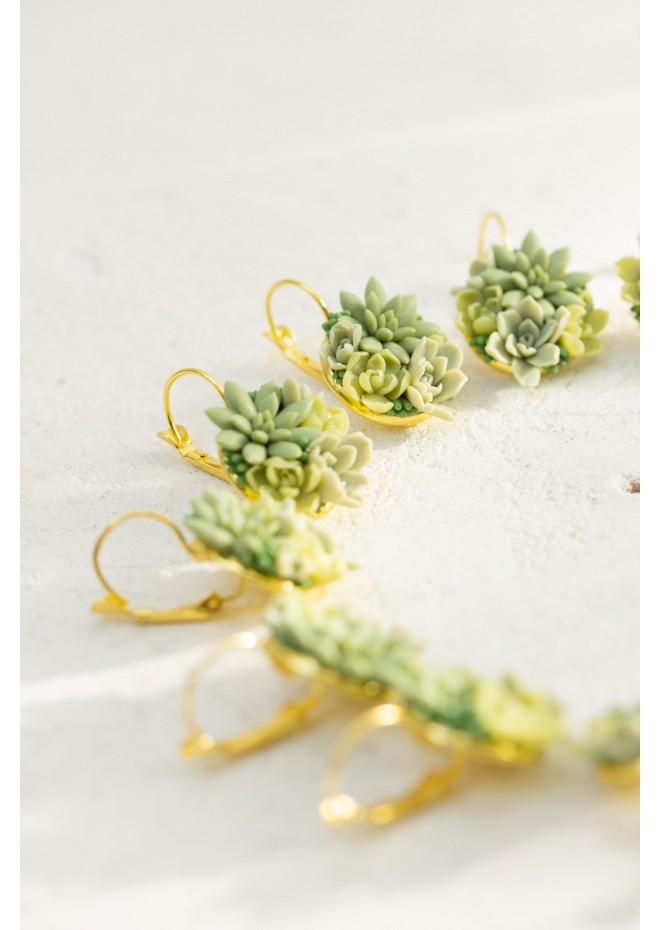 Handmade Green Succulent Drop Earrings – Limited Edition