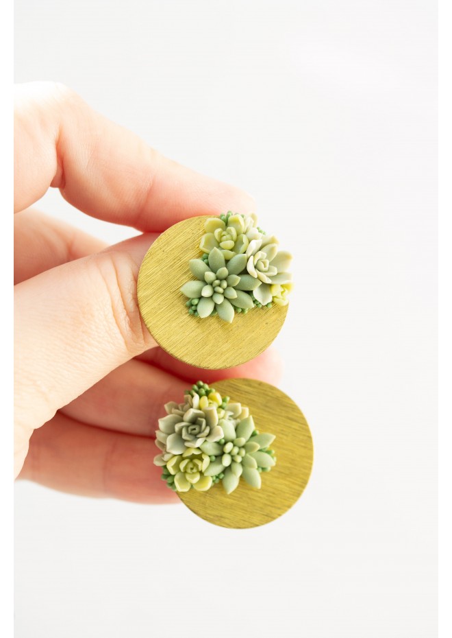 Handmade Green Succulent Statement Stud Earrings – Limited Edition