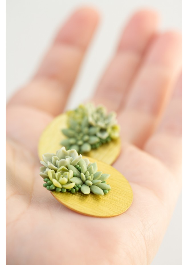 Handmade Green Succulent Statement Stud Earrings – Limited Edition