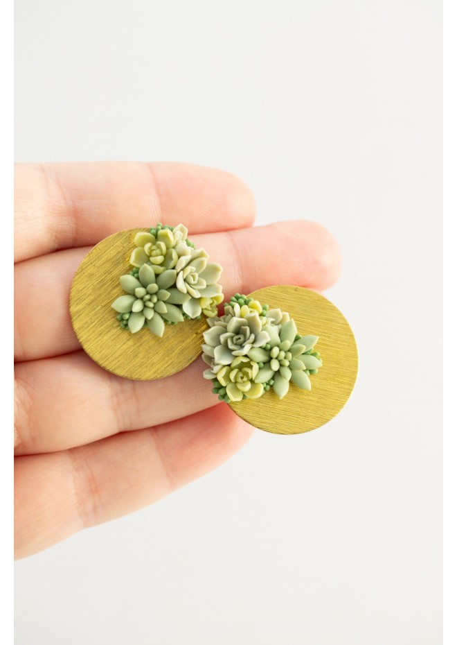 Handmade Green Succulent Statement Stud Earrings – Limited Edition