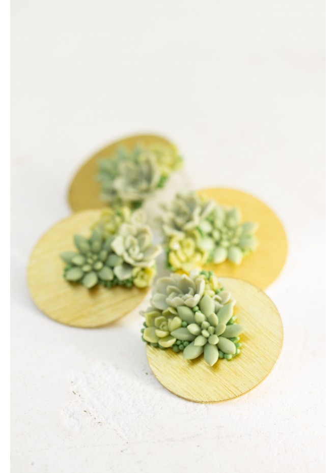 Handmade Green Succulent Statement Stud Earrings – Limited Edition