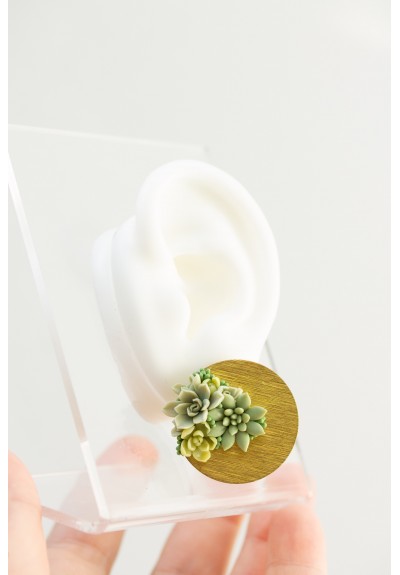 Green Succulent Statement Stud Earrings – Limited Edition