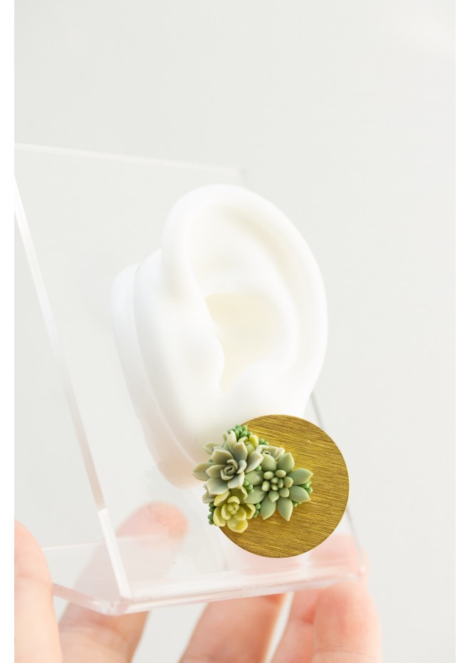 Handmade Green Succulent Statement Stud Earrings – Limited Edition