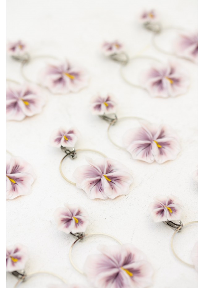 Handmade Pansy Clip-On Earrings – Lightweight & Adjustable