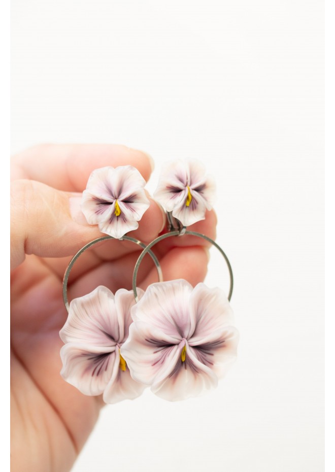 Handmade Pansy Clip-On Earrings – Lightweight & Adjustable