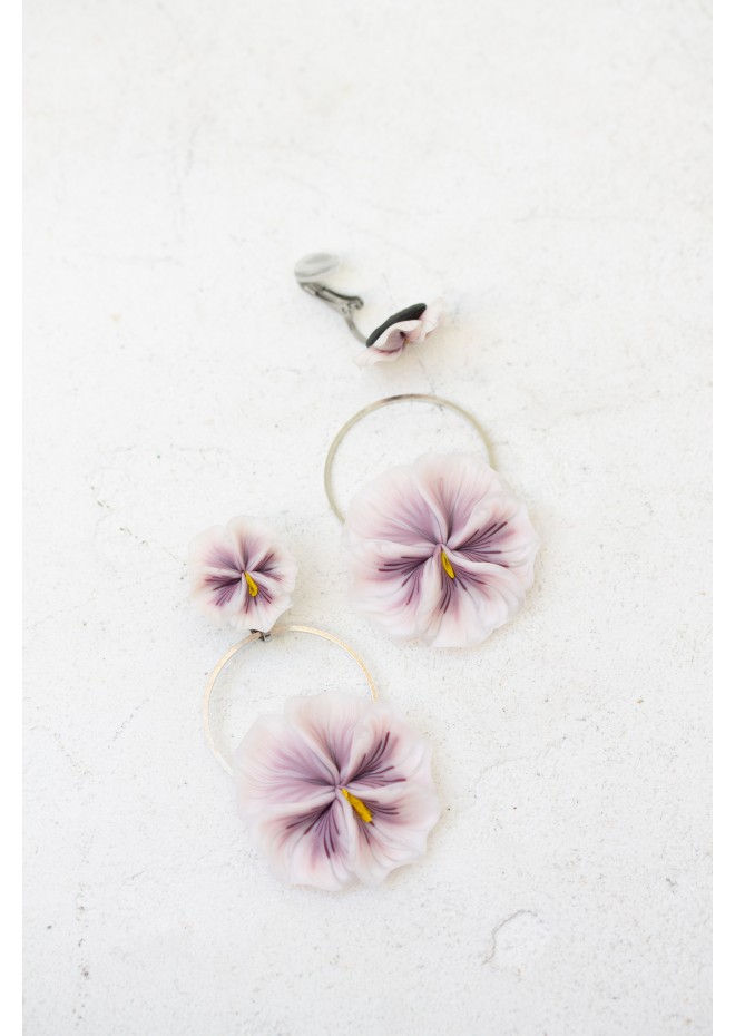 Handmade Pansy Clip-On Earrings – Lightweight & Adjustable