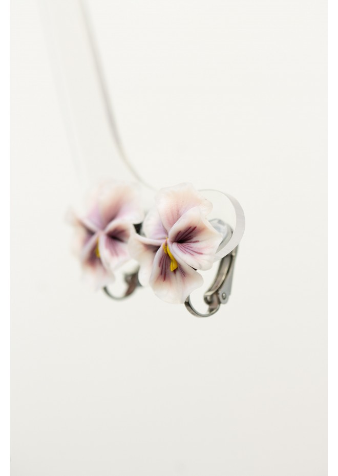 Handmade Pansy Clip-On Earrings – Lightweight & Adjustable