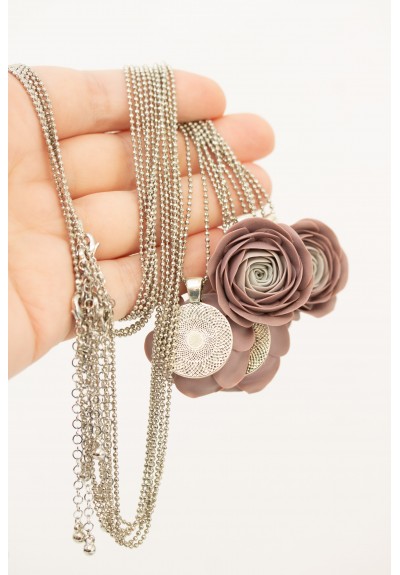 Handmade Ranunculus Flower Necklace – Mocha Mousse Statement Jewelry
