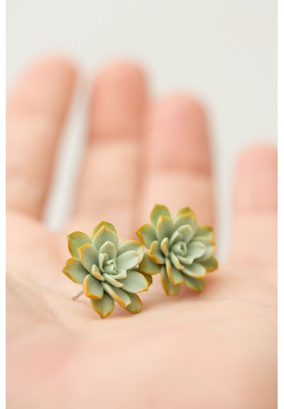 Mini Succulent Earrings – Handcrafted Polymer Clay Studs