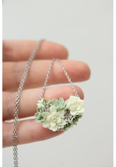 Pastel Succulent Garden Necklace – Glowing Polymer Clay Pendant